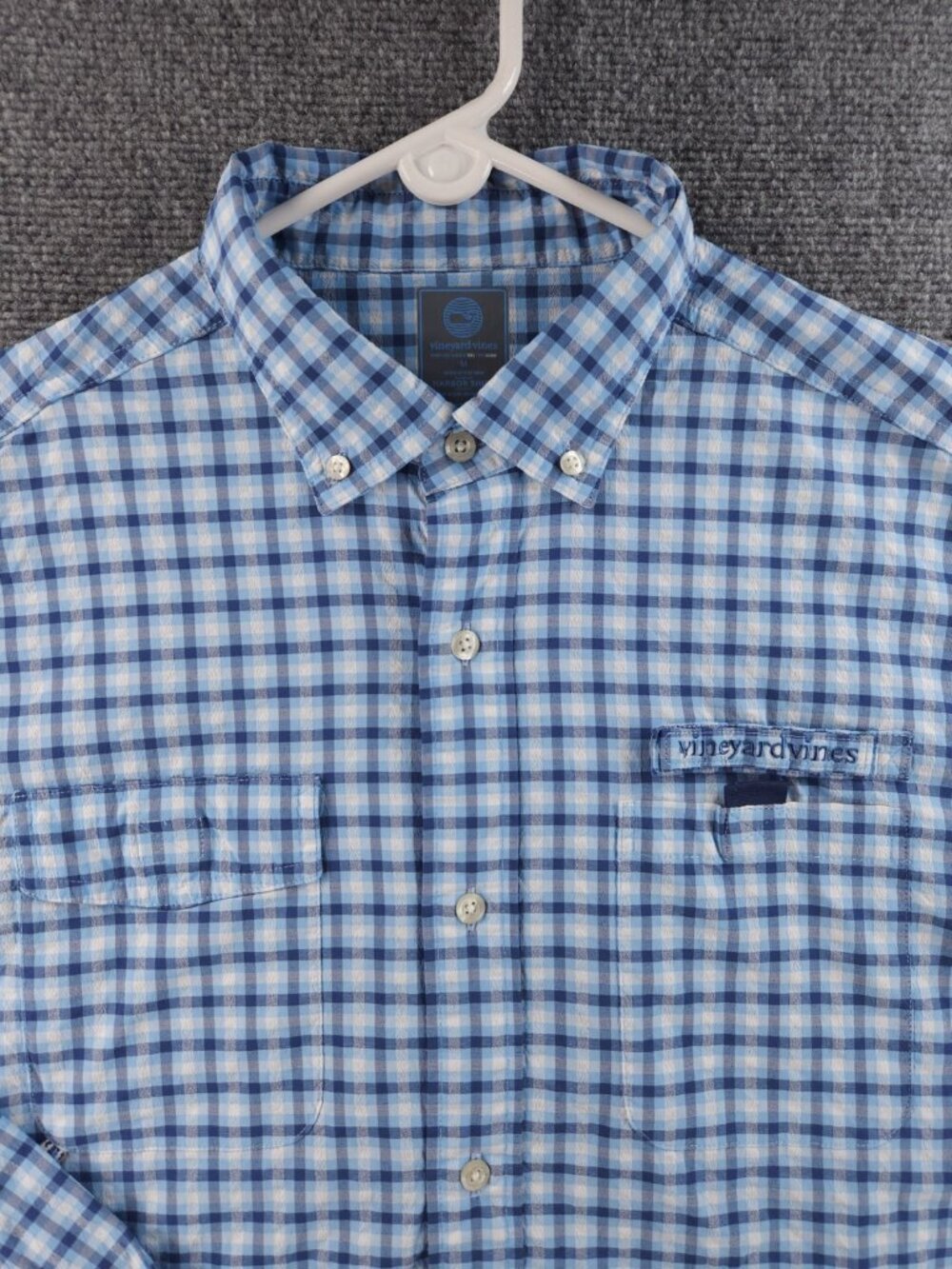 Vineyard Vines Fishing Seersucker Medium Harbor Check Button-Down Nylon Spandex